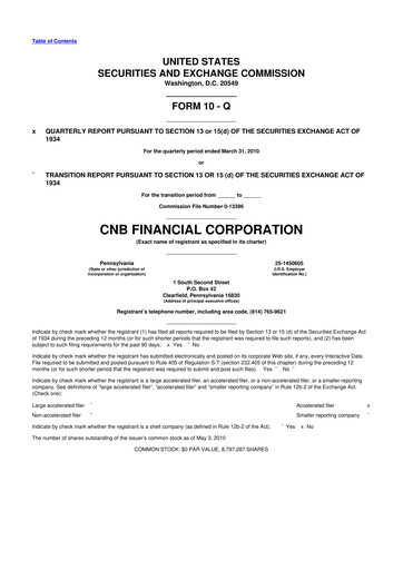 Thumbnail CNB Financial Corp 10-Q Quarterly Report FY 