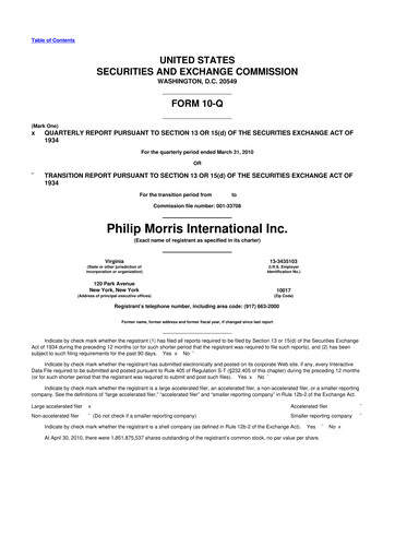 Miniature Philip Morris International 10-Q Rapport trimestriel 2010 