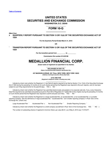 Thumbnail Medallion Financial Corp. 10-Q Quarterly Report FY 