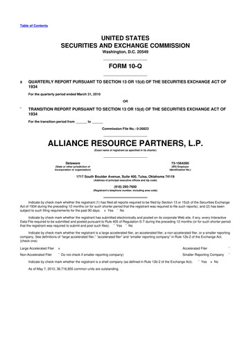 Vorschaubild Alliance Resource Partners 10-Q Quartalsbericht  