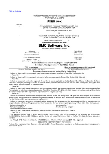 Miniature BMC Software 10-K Rapport annuel 