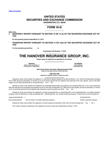 Thumbnail Hanover Insurance Group 10-Q Quarterly Report FY 