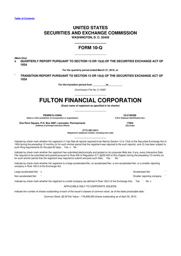Thumbnail Fulton Financial 10-Q Quarterly Report FY 