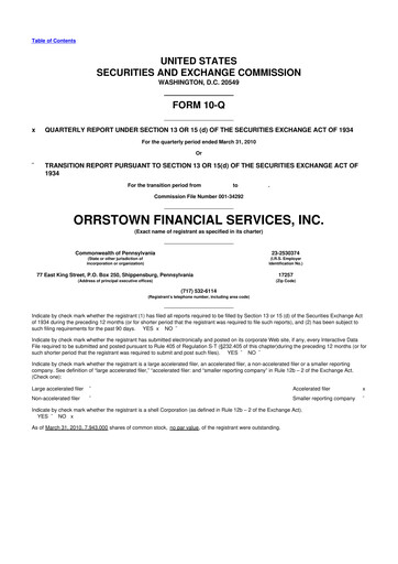 Thumbnail Orrstown Financial Services 10-Q Quarterly Report FY 