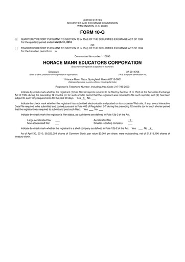 Vorschaubild Horace Mann Educators 10-Q Quartalsbericht  