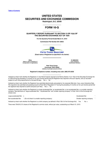 Thumbnail Fifth Third Bank
 10-Q Quarterly Report FY2010 