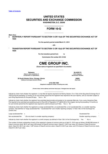 Miniature CME Group 10-Q Rapport trimestriel 2010 