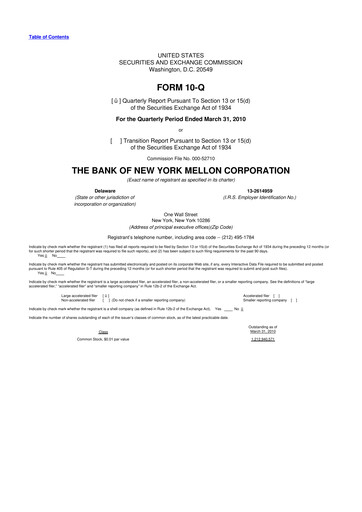 Vorschaubild BNY Mellon (Bank of New York Mellon) 10-Q Quartalsbericht 2010 