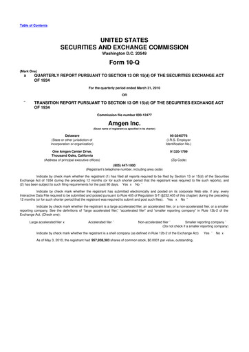 Miniature Amgen 10-Q Rapport trimestriel 2010 