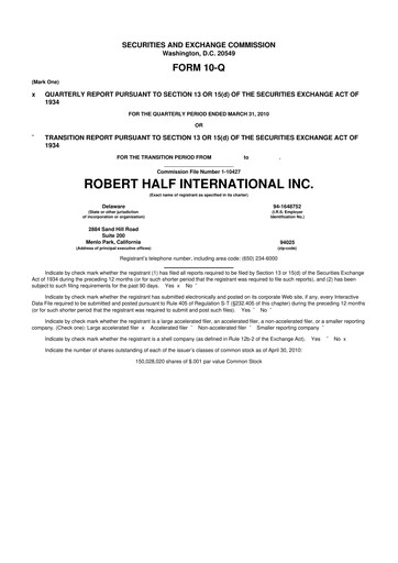 Miniature Robert Half 10-Q Rapport trimestriel  