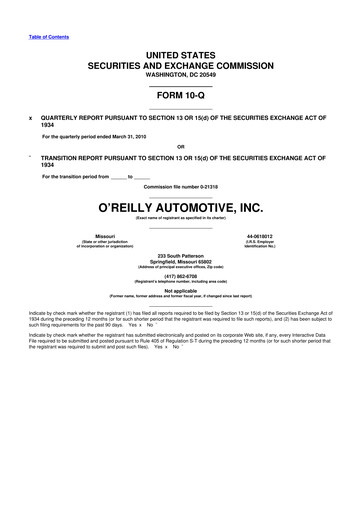 Thumbnail O'Reilly Automotive 10-Q Quarterly Report FY2010 