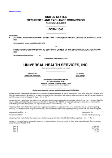 Thumbnail Universal Health Services
 10-Q Quarterly Report FY 