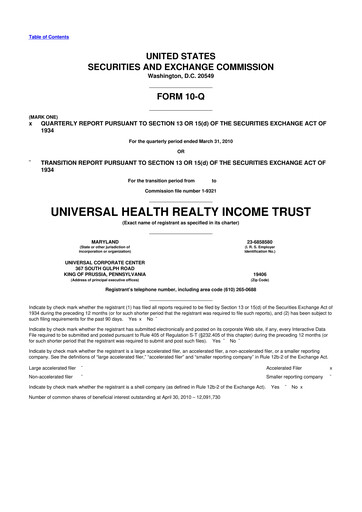 Vorschaubild Universal Health Realty Income Trust 10-Q Quartalsbericht  