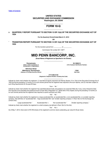 Thumbnail Mid Penn Bancorp 10-Q Quarterly Report FY 