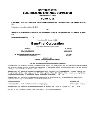 Thumbnail BancFirst 10-Q Quarterly Report FY 
