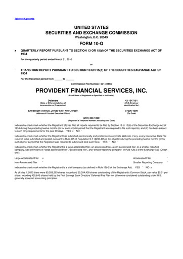 Thumbnail Provident Financial Services 10-Q Quarterly Report FY 