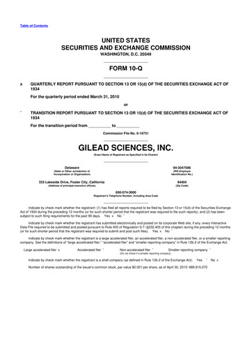 Thumbnail Gilead Sciences 10-Q Quarterly Report FY2010 