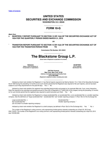 Thumbnail Blackstone Group 10-Q Quarterly Report FY 