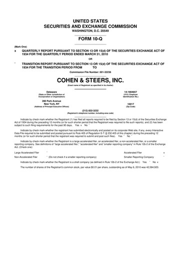 Thumbnail Cohen & Steers 10-Q Quarterly Report FY 