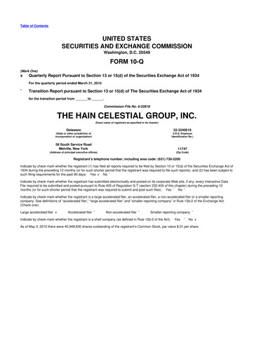 Thumbnail Hain Celestial 10-Q Quarterly Report FY 
