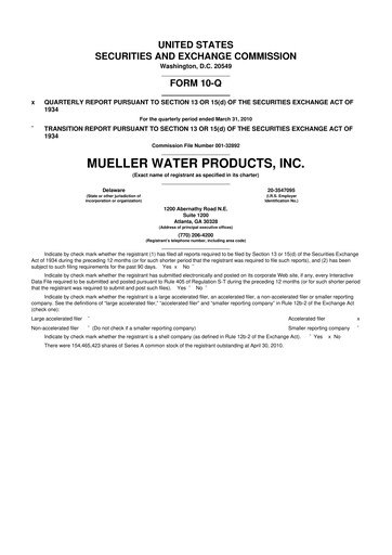 Thumbnail Mueller Water Products
 10-Q Quarterly Report FY 