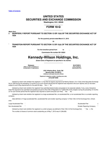 Thumbnail Kennedy Wilson 10-Q Quarterly Report FY 