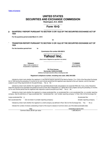 Thumbnail Yahoo Inc. 10-Q Quarterly Report FY2010 