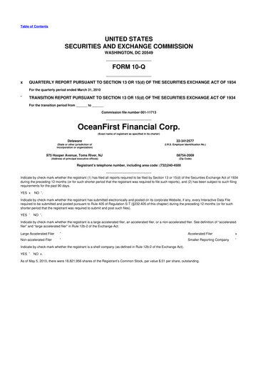 Thumbnail OceanFirst Financial 10-Q Quarterly Report FY 