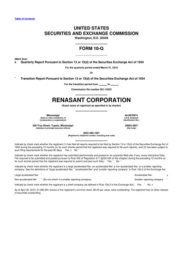 Miniature Renasant Corp 10-Q Rapport trimestriel  