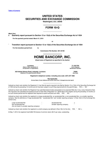 Thumbnail Home Bancorp
 10-Q Quarterly Report FY 