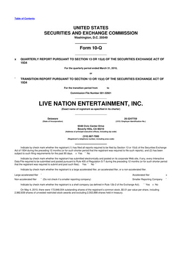 Thumbnail Live Nation
 10-Q Quarterly Report FY 