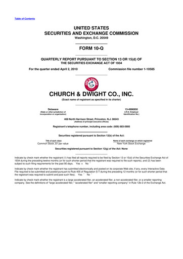 Thumbnail Church & Dwight
 10-Q Quarterly Report FY 