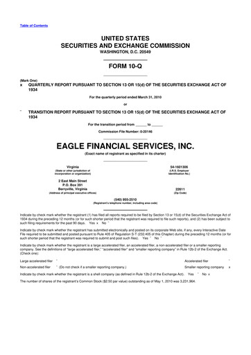 Thumbnail Eagle Financial Services 10-Q Quarterly Report FY 