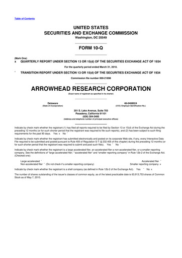 Thumbnail Arrowhead Pharmaceuticals
 10-Q Quarterly Report FY 