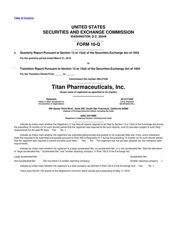 Thumbnail Titan Pharmaceuticals
 10-Q Quarterly Report FY 