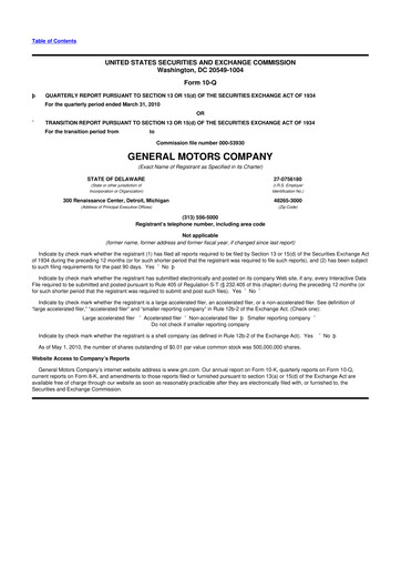 Thumbnail General Motors 10-Q Quarterly Report FY 