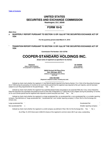 Thumbnail Cooper Standard 10-Q Quarterly Report FY 