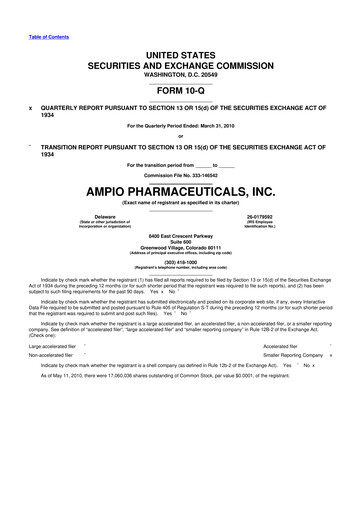 Thumbnail Ampio Pharmaceuticals 10-Q Quarterly Report FY 