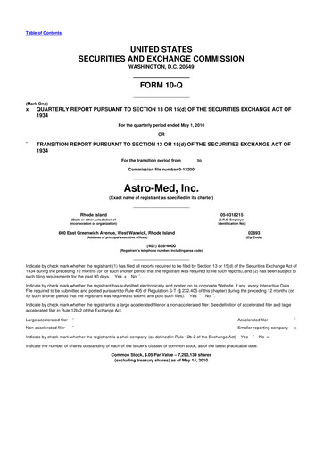 Miniature AstroNova, Inc. 10-Q Rapport trimestriel  