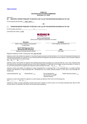 Thumbnail Kohl's
 10-Q Quarterly Report FY2010 
