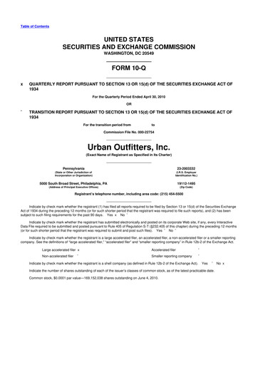 Thumbnail Urban Outfitters
 10-Q Quarterly Report FY 