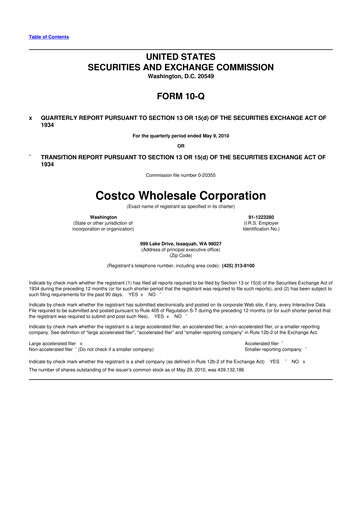 Miniature Costco 10-Q Rapport trimestriel 2010 