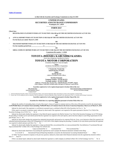 Thumbnail Toyota 20-F Annual Report 