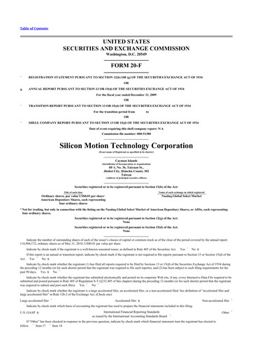 Thumbnail Silicon Motion
 20-F Annual Report 