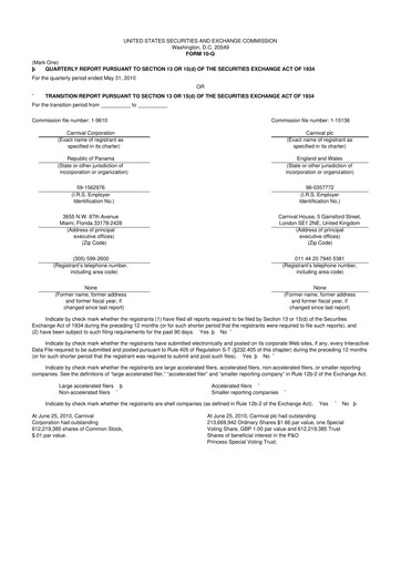 Thumbnail Carnival Corporation 10-Q Quarterly Report FY 