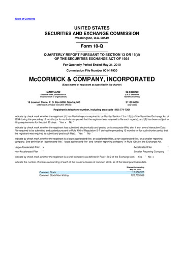 Thumbnail McCormick & Company
 10-Q Quarterly Report FY 