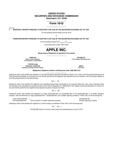 Miniature Apple 10-Q Rapport trimestriel 2010 