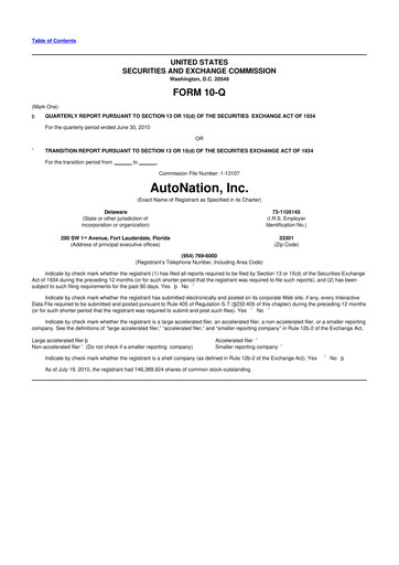 Miniature AutoNation 10-Q Rapport trimestriel  