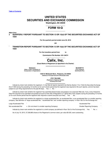 Thumbnail Calix 10-Q Quarterly Report FY 