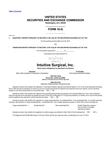 Thumbnail Intuitive Surgical 10-Q Quarterly Report FY2010 